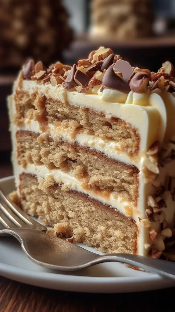 Delicious White German Chocolate Cake with a rich cheesecake center