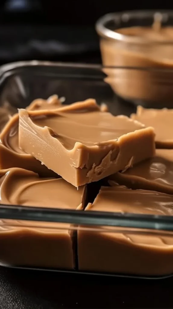 4 Ingredient Peanut Butter Fudge squares on a plate