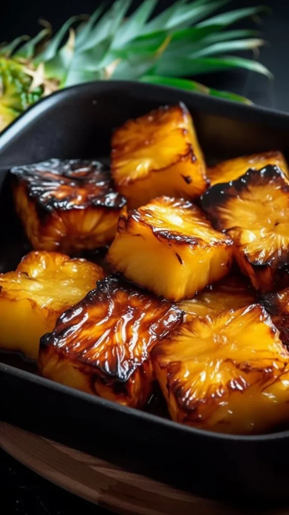 Delicious air fried caramelized pineapple slices served on a plate
