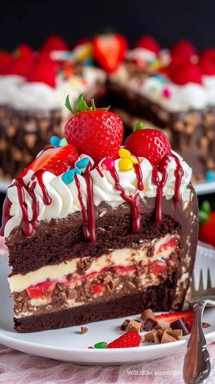 Delicious Banana Split Pie with bananas, whipped cream, and chocolate drizzle