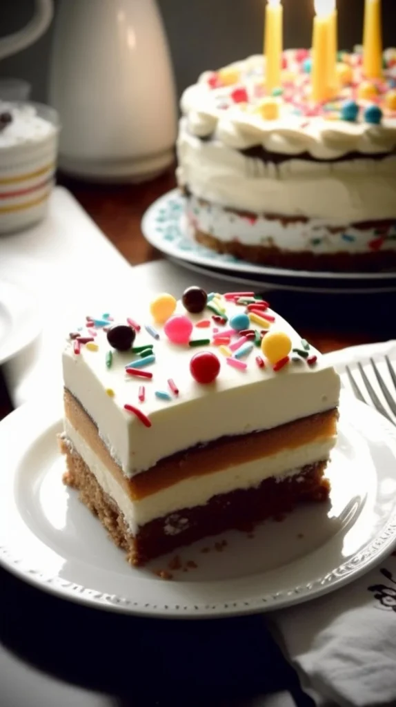 Delicious birthday cake with colorful frosting and decorations