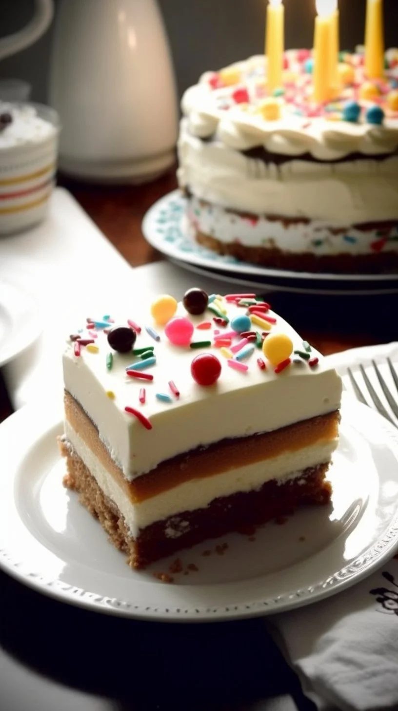 Delicious birthday cake with colorful frosting and decorations