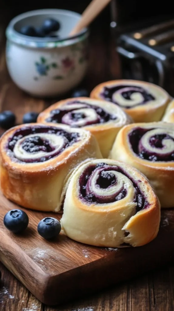 Delicious blueberry cheesecake rolls with creamy filling and fresh blueberries