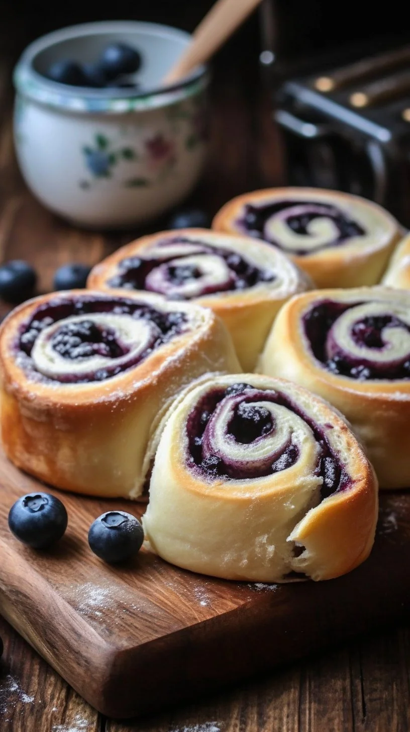 Delicious blueberry cheesecake rolls with creamy filling and fresh blueberries