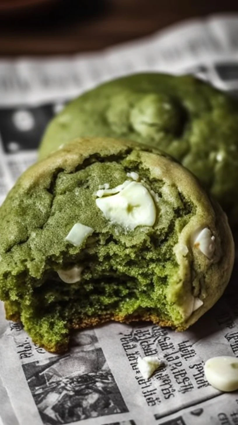 Brown Butter White Chocolate Matcha Cookies fresh out of the oven