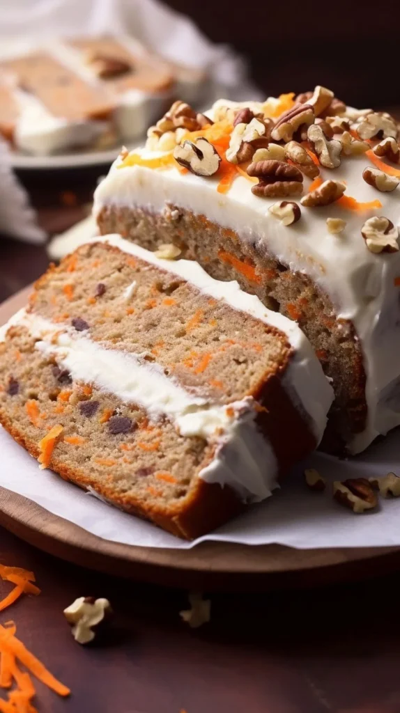 Moist Carrot Cake Banana Bread slice with cream cheese frosting