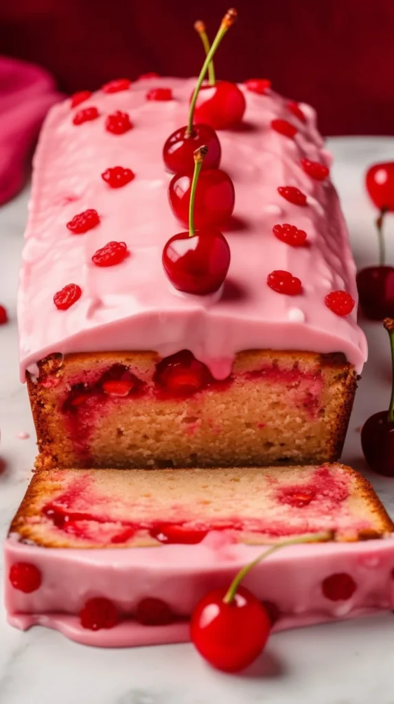 Freshly baked cherry bread on a wooden cutting board