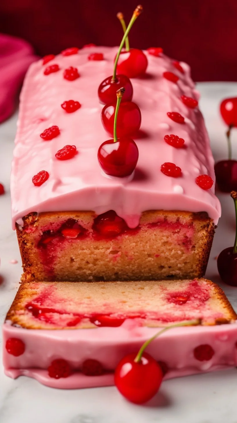Freshly baked cherry bread on a wooden cutting board