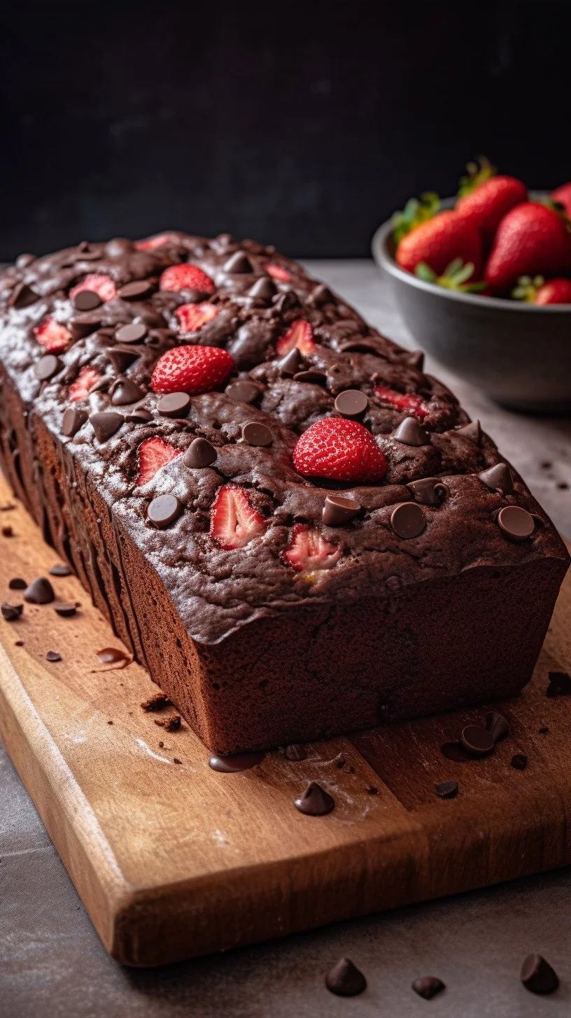 Delicious chocolate strawberry banana bread slice on a plate