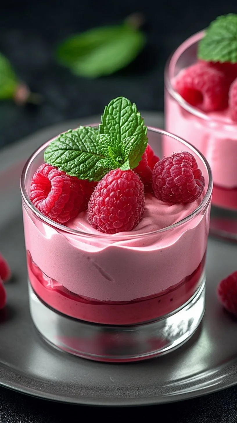 Delicious cottage cheese raspberry mousse in a dessert bowl