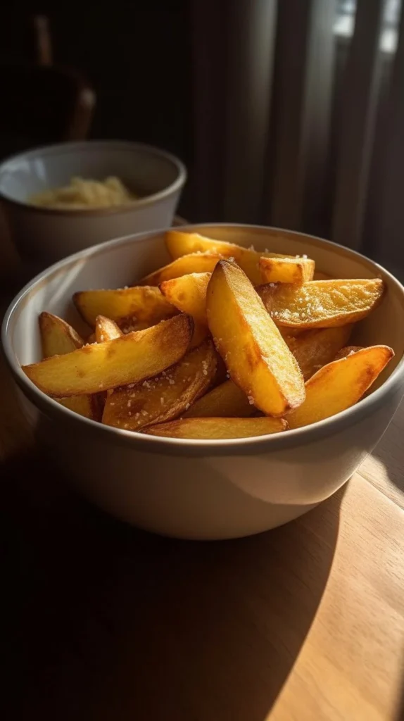Crispy air fryer apple fries served with a dipping sauce