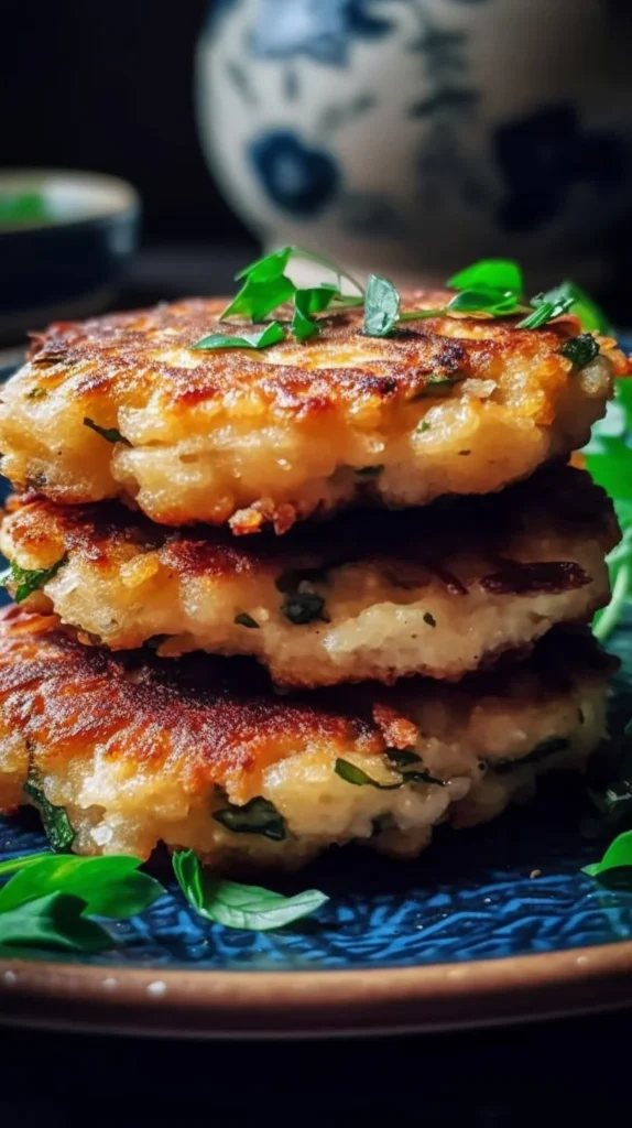 Crispy egg patties served with rice for a delicious meal