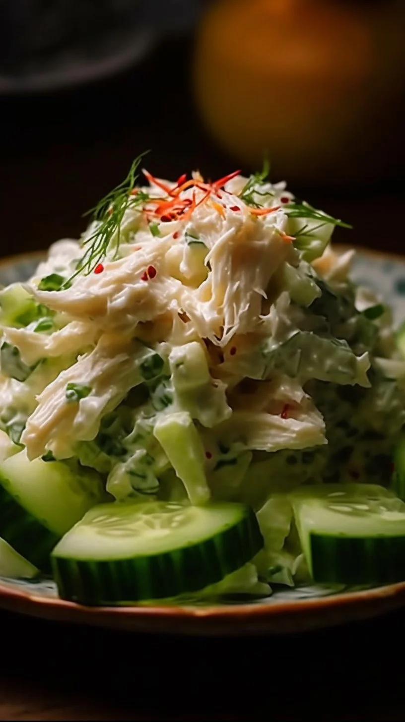 Cucumber and Crab Salad served in a bowl with fresh ingredients