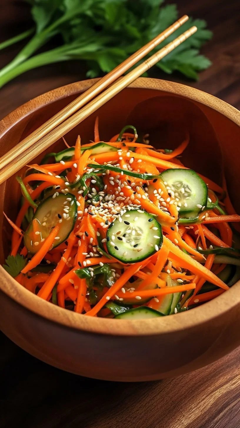 Fresh Cucumber Carrot Salad with colorful vegetables and dressing