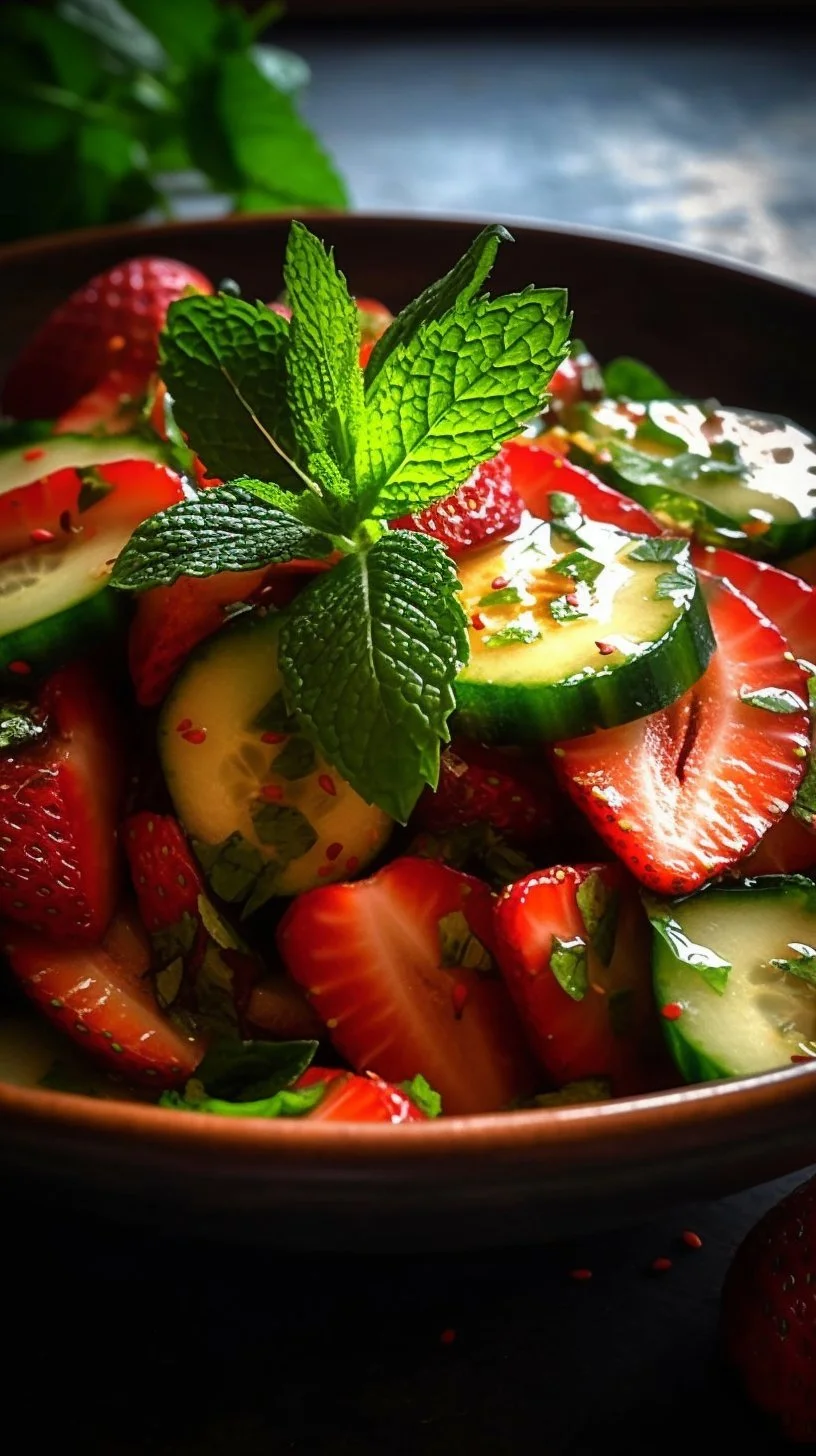 Fresh Cucumber Strawberry Salad served in a bowl, showcasing vibrant colors and textures.