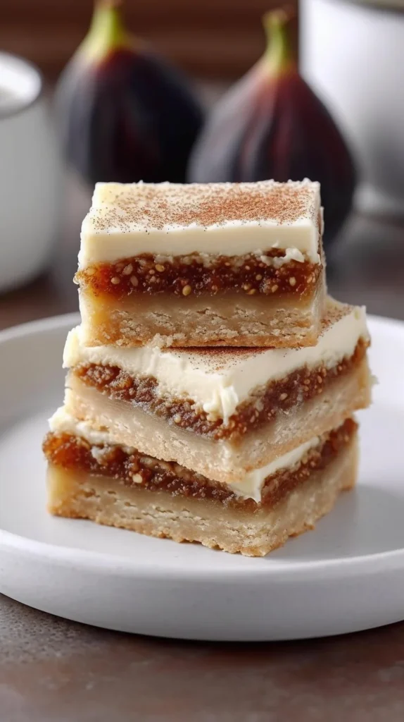 Decadent fig and cream cheese bars on a plate, perfect for snacking.