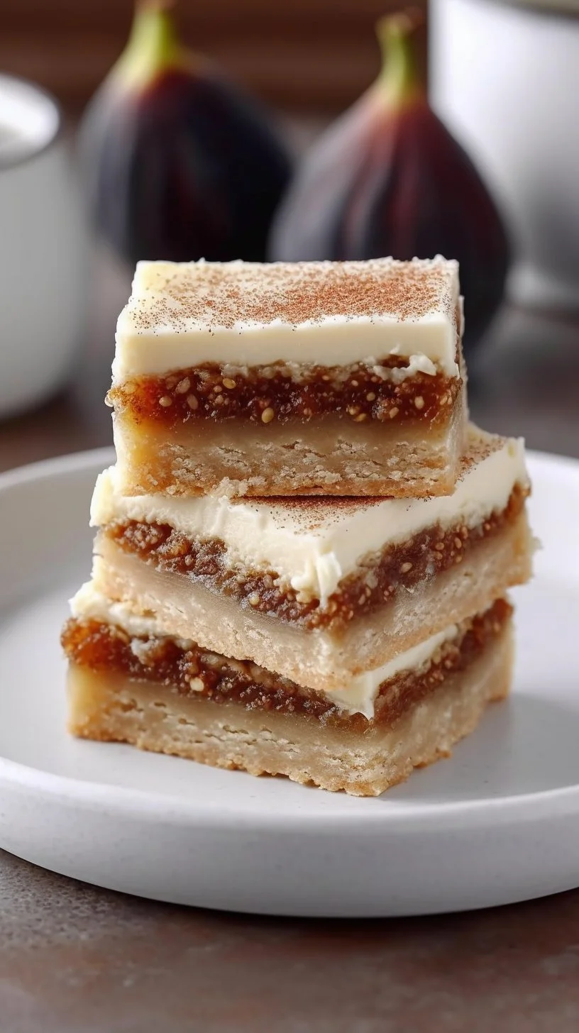 Decadent fig and cream cheese bars on a plate, perfect for snacking.