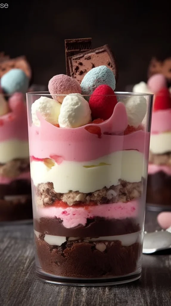 Delicious Easter Dirt Cups with chocolate pudding, crushed cookies, and candy toppings.