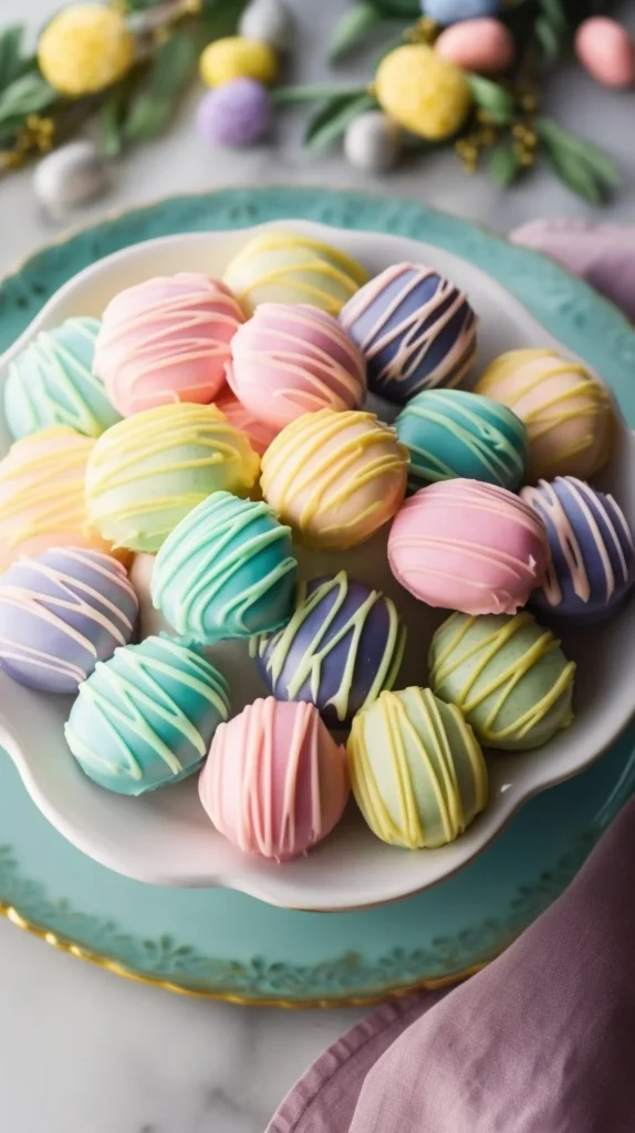 Easter Egg Oreo cookie balls decorated for festive celebrations