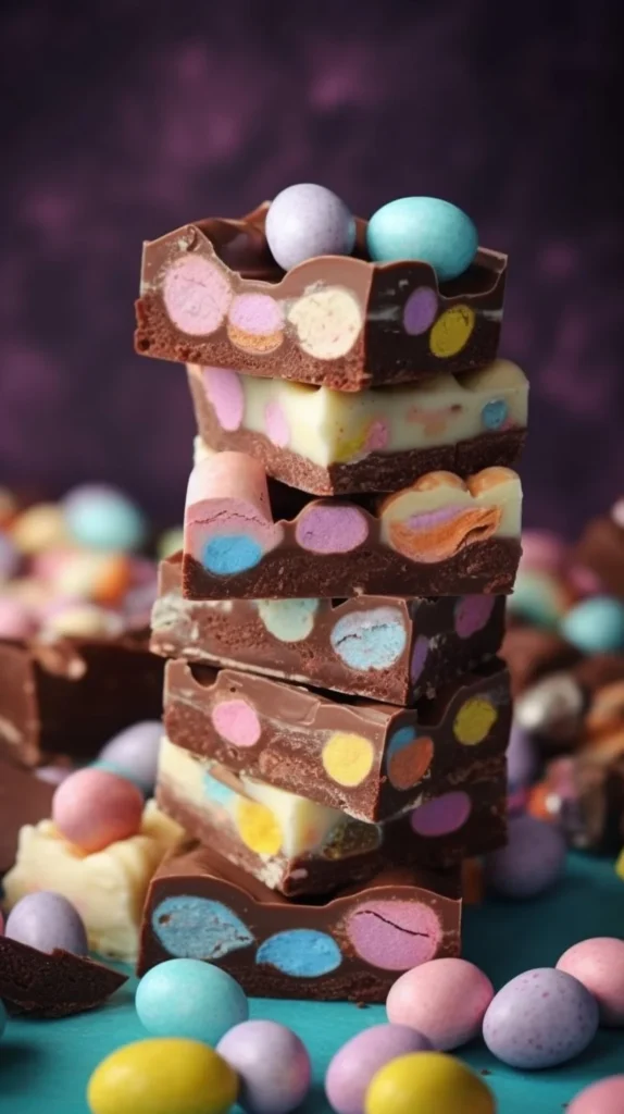 Delicious Easter Rocky Road with chocolate and marshmallows