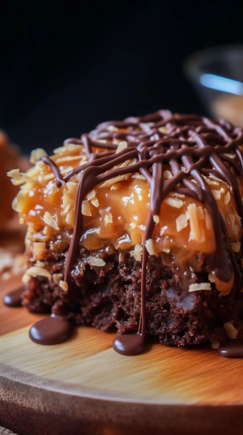 Delicious Samoa brownies with chocolate, caramel, and coconut topping