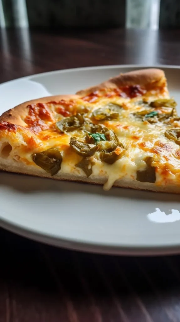Delicious slice of Epic Dill Pickle Pizza topped with pickles and cheese