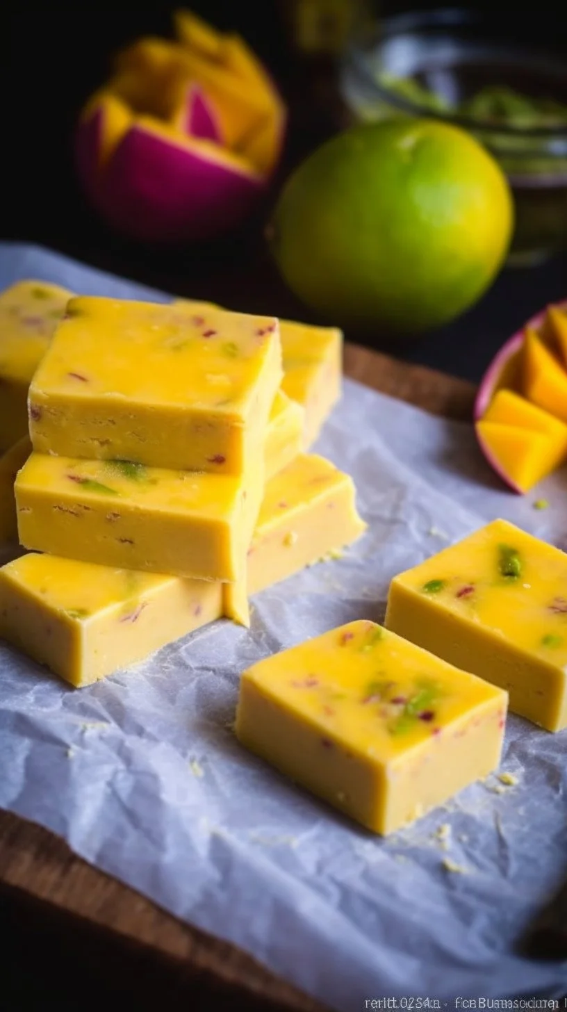 Frozen mango yogurt bars served on a plate, perfect summer treat.