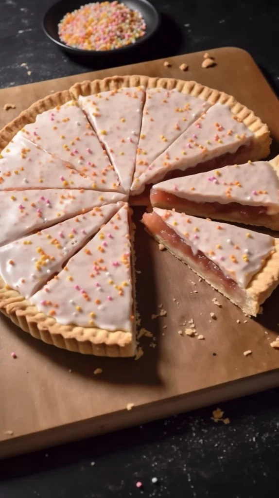 Giant Pop Tart in various flavors on a wooden table