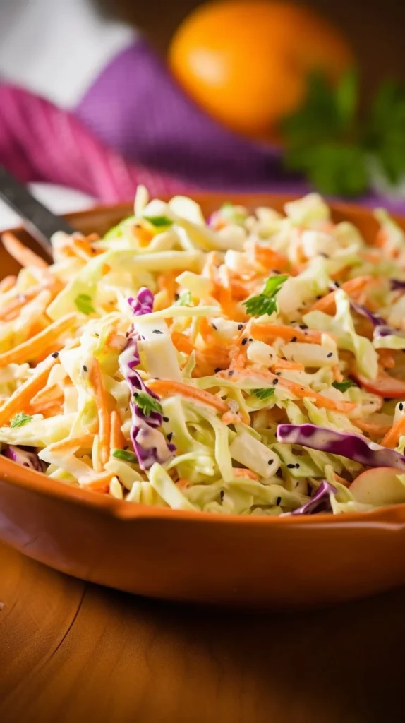 A bowl of Hawaiian Pineapple Coleslaw with vibrant colors and fresh ingredients