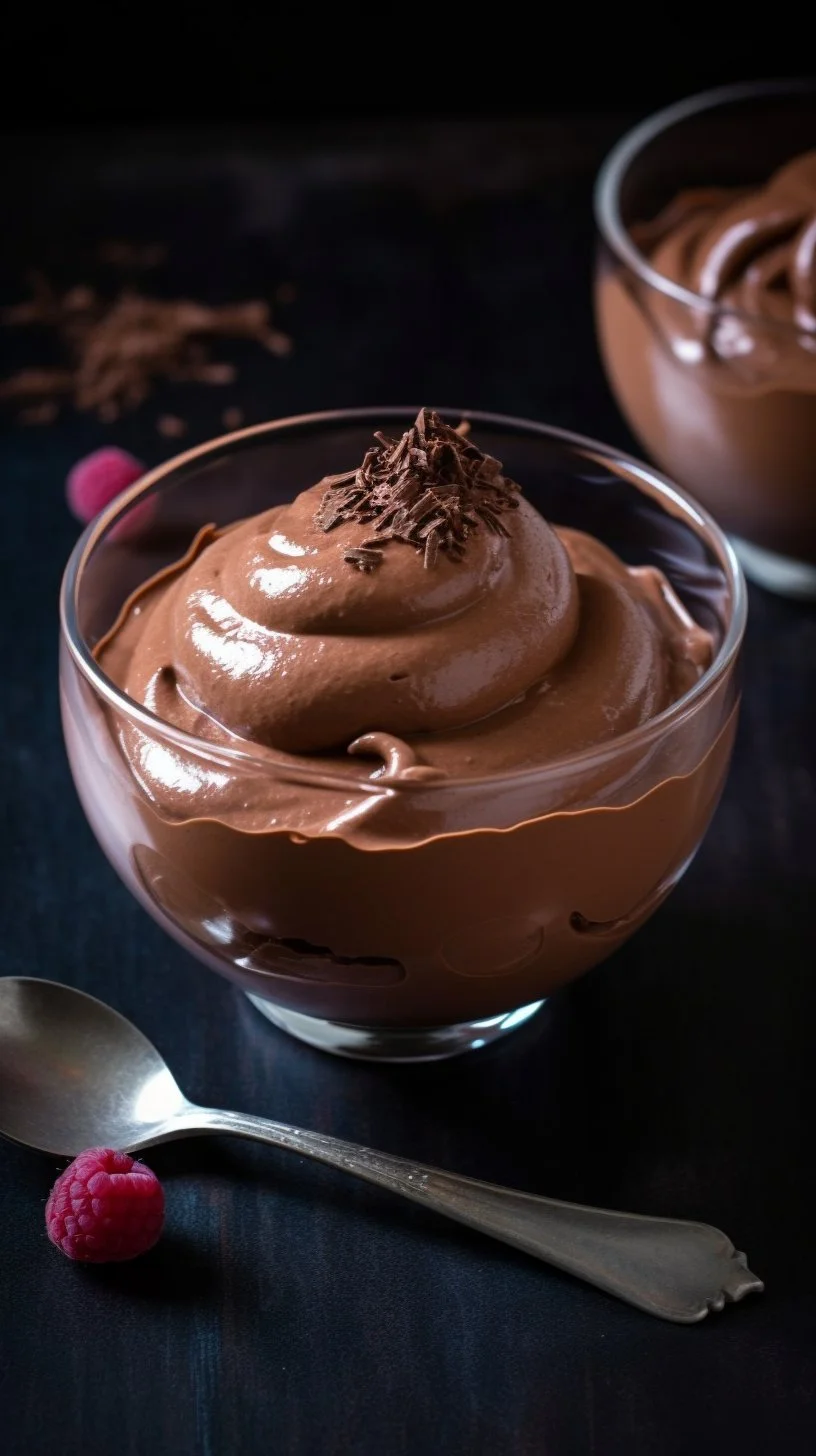 Bowl of healthy chocolate pudding topped with berries and nuts
