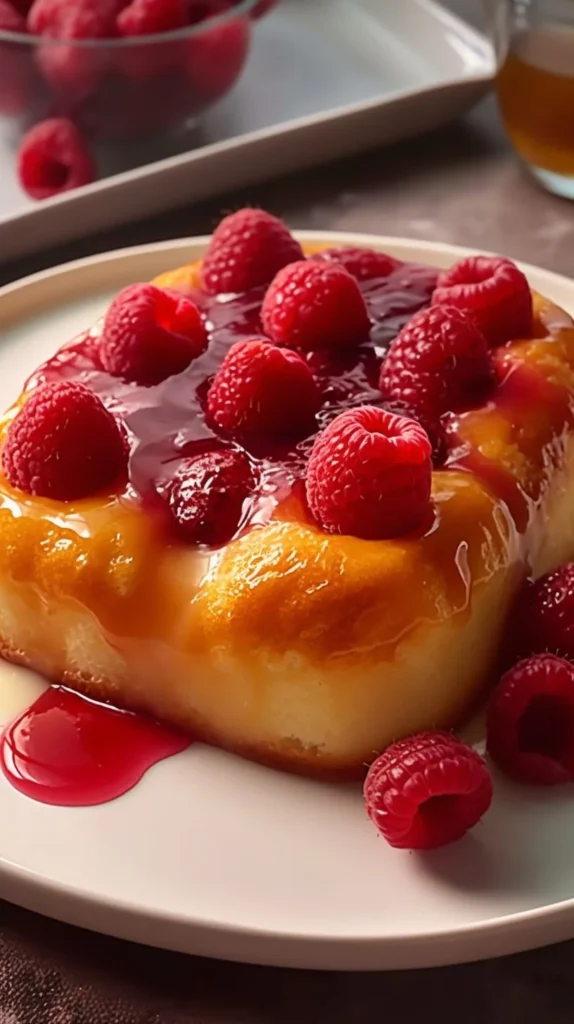 Freshly baked homemade jam donut focaccia topped with powdered sugar