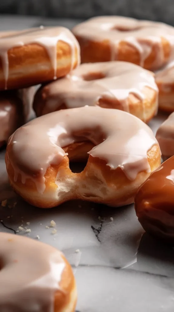 Homemade maple bars topped with creamy maple glaze on a wooden table