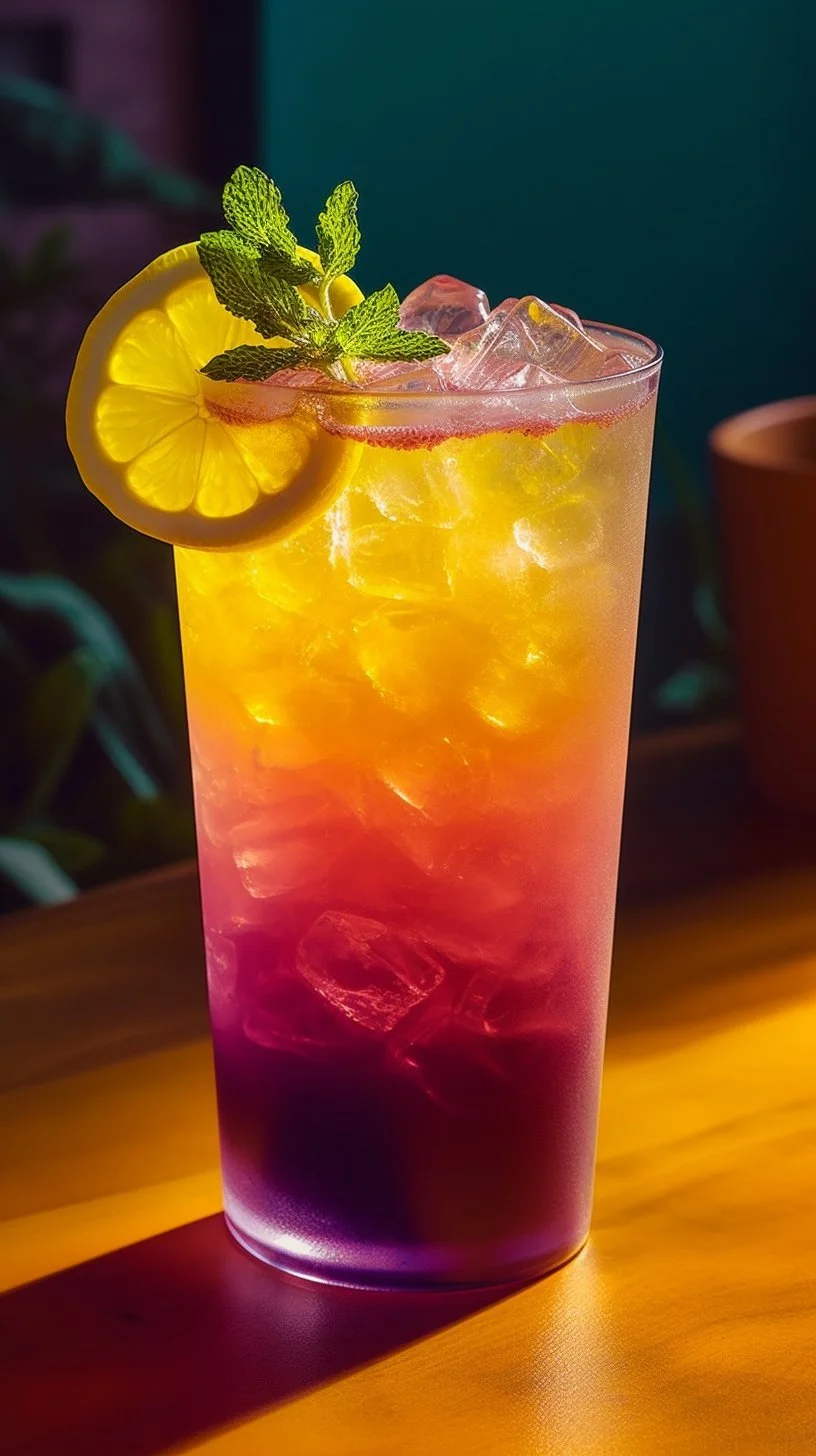 A glass of refreshing Honey Lemon Pink Soda garnished with lemon slices