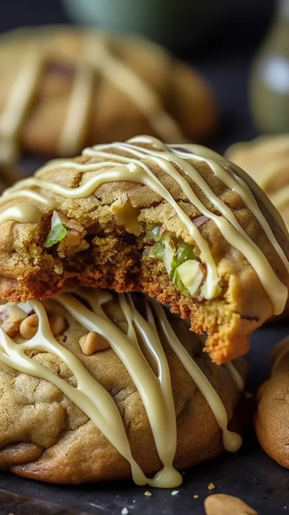 Irresistible pistachio cookies drizzled with creamy pistachio sauce