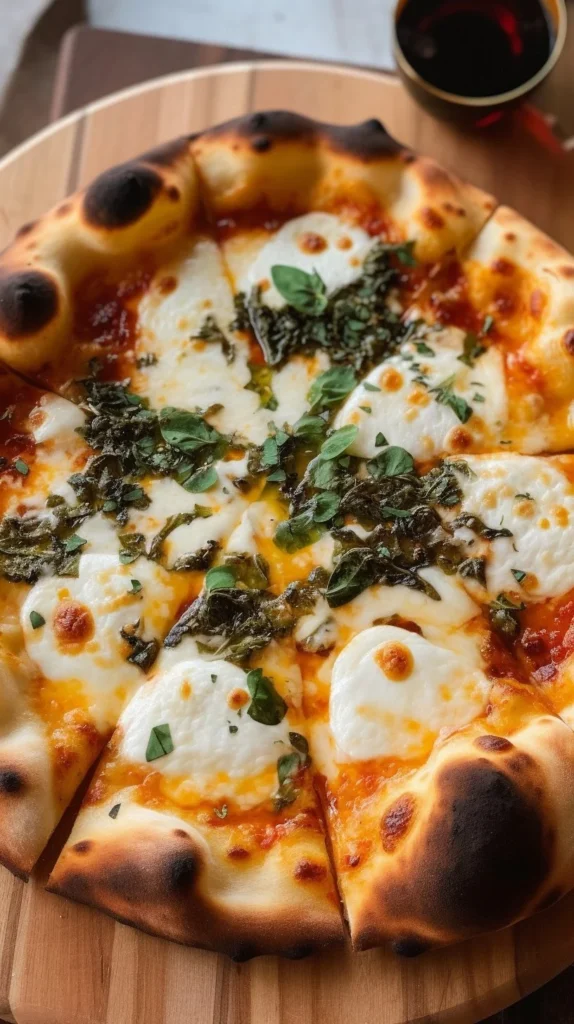 Delicious white sauce pizza topped with creamy garlic and fresh herbs