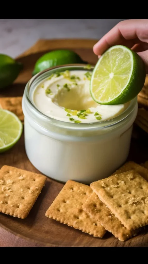 Delicious Key Lime Pie Cheesecake Dip served in a bowl with graham cracker crumbs