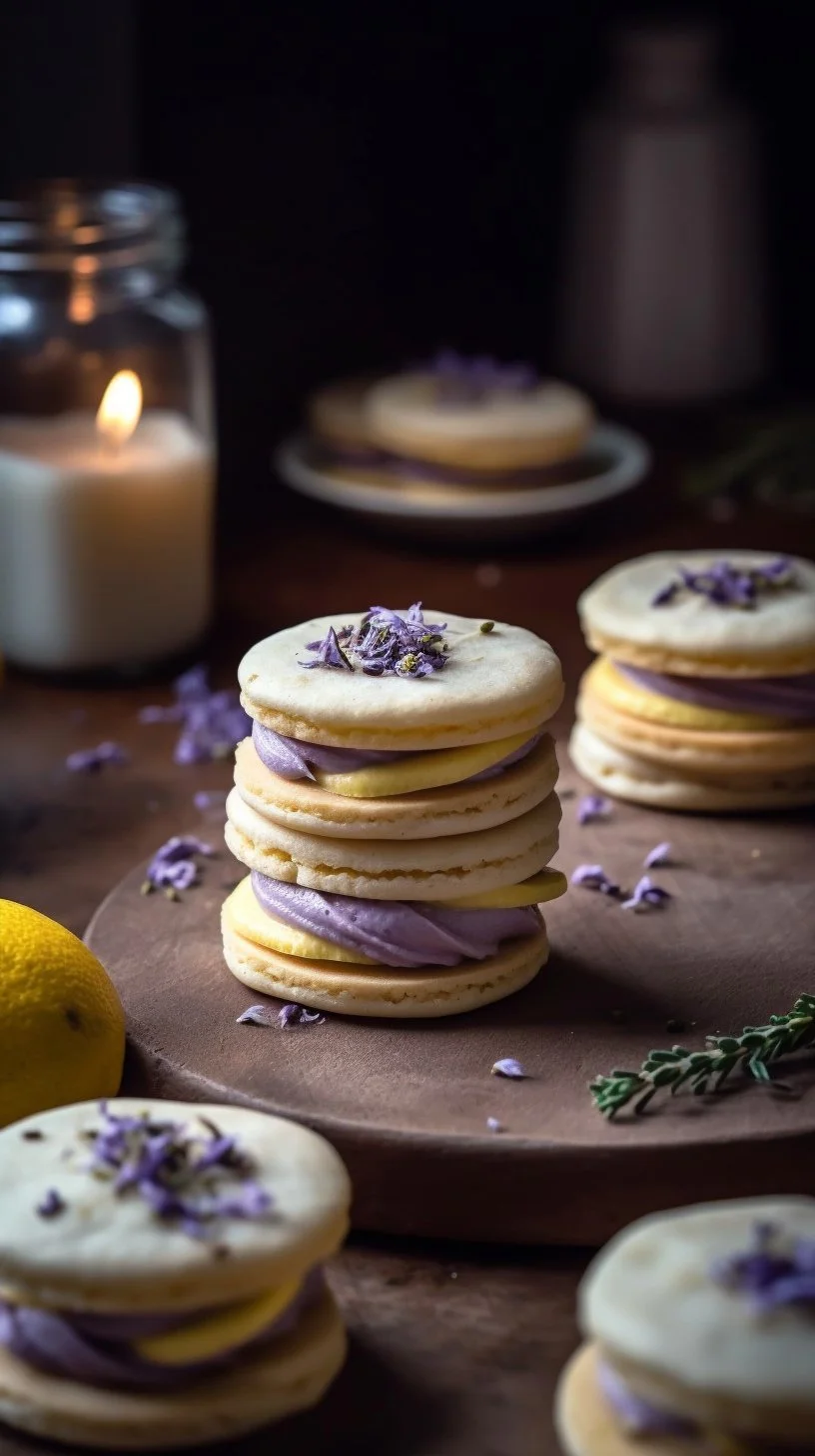 Delicious Lemon Lavender Sandwich Cookies on a platter
