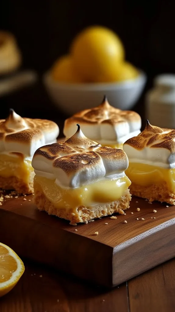 Slice of Lemon Meringue Milk Tart Bars with zesty lemon and fluffy meringue topping