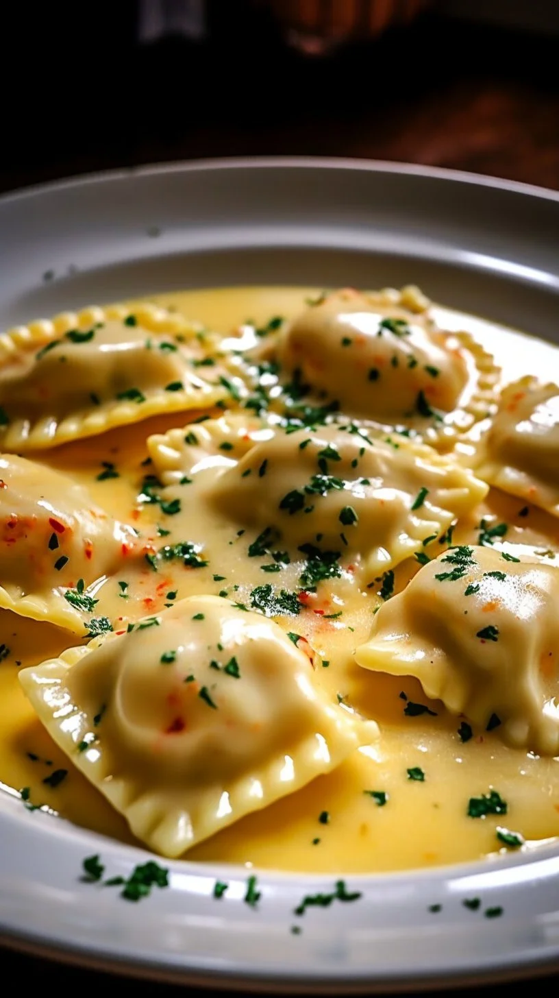 Delicious Lobster Ravioli in Lemon Butter Sauce served elegantly on a plate