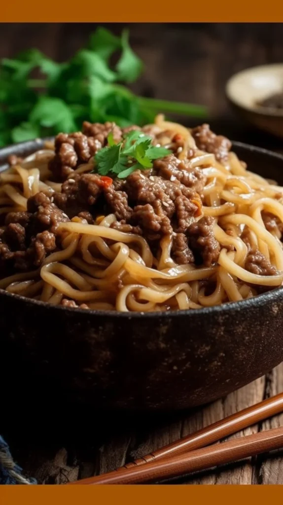 Delicious Mongolian Beef and Noodle dish served in a bowl