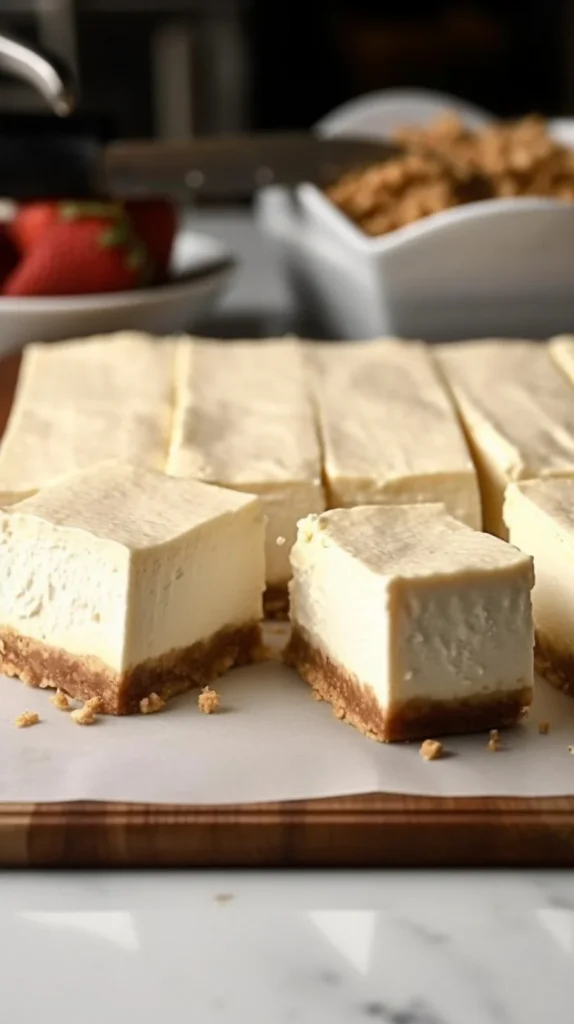 No Bake Greek Yogurt Cheesecake Squares topped with fresh berries