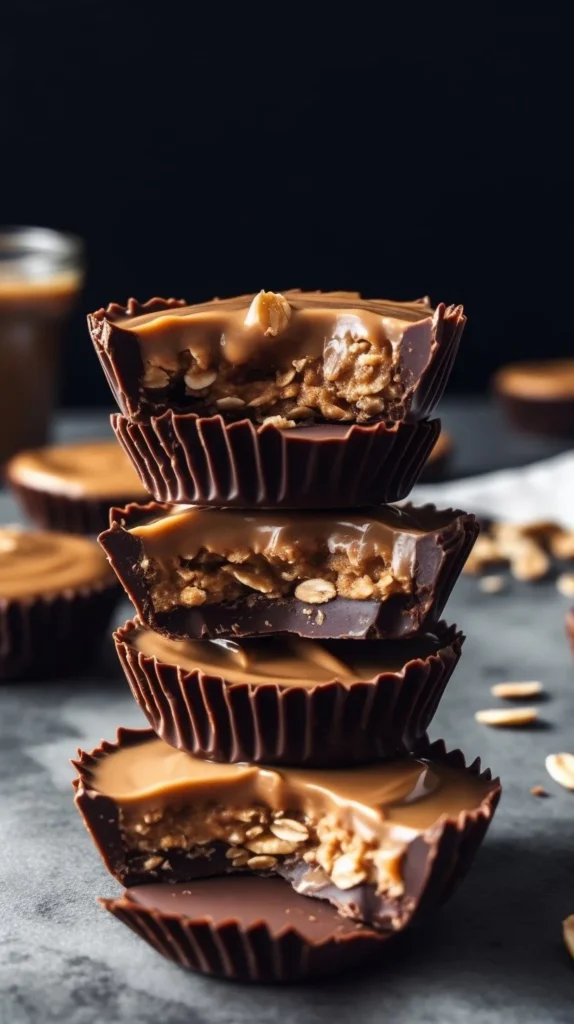 No-bake peanut butter oat cups stacked on a plate