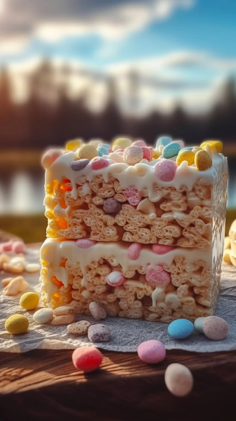 No Bake White Chocolate Rocky Road Easter Celebration Bars cut into squares