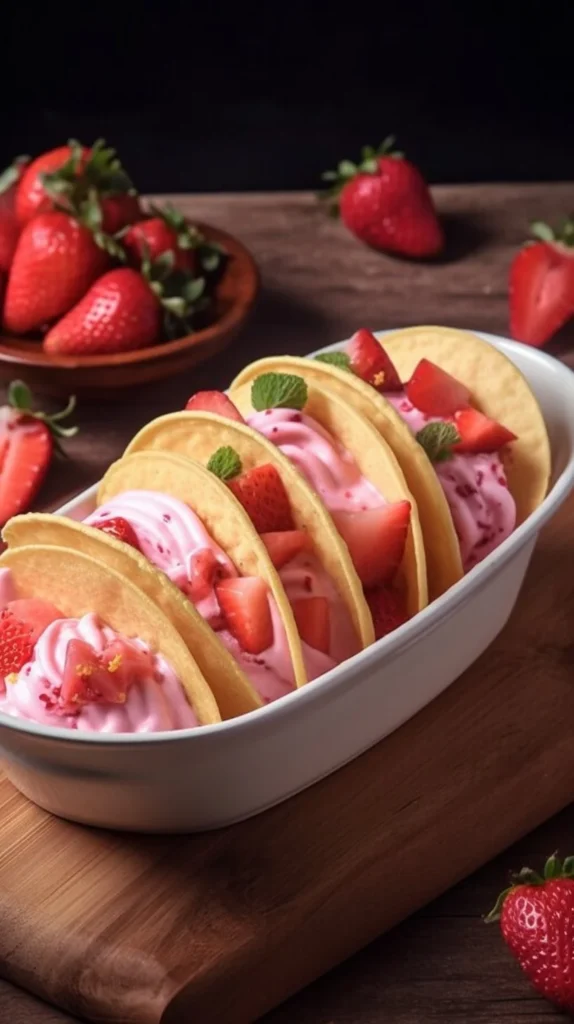 Delicious pancakes with strawberry filling served on a plate