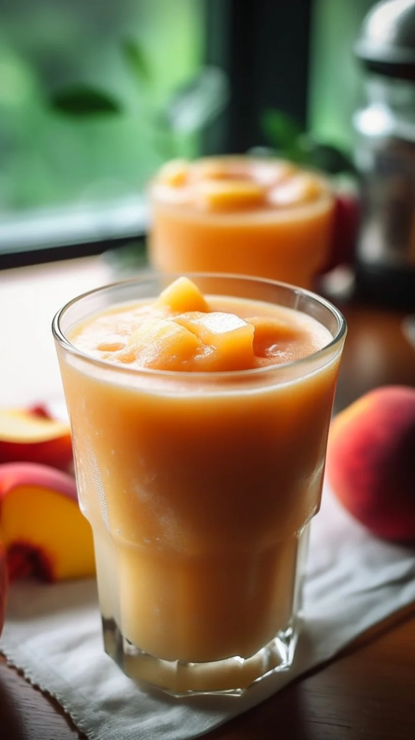 Refreshing Peach Slushie made with fresh peaches and ice.