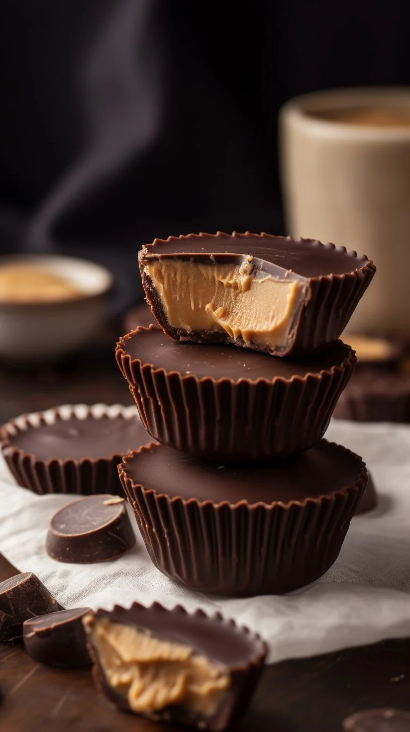 Delicious homemade peanut butter cups with chocolate coating and creamy filling.