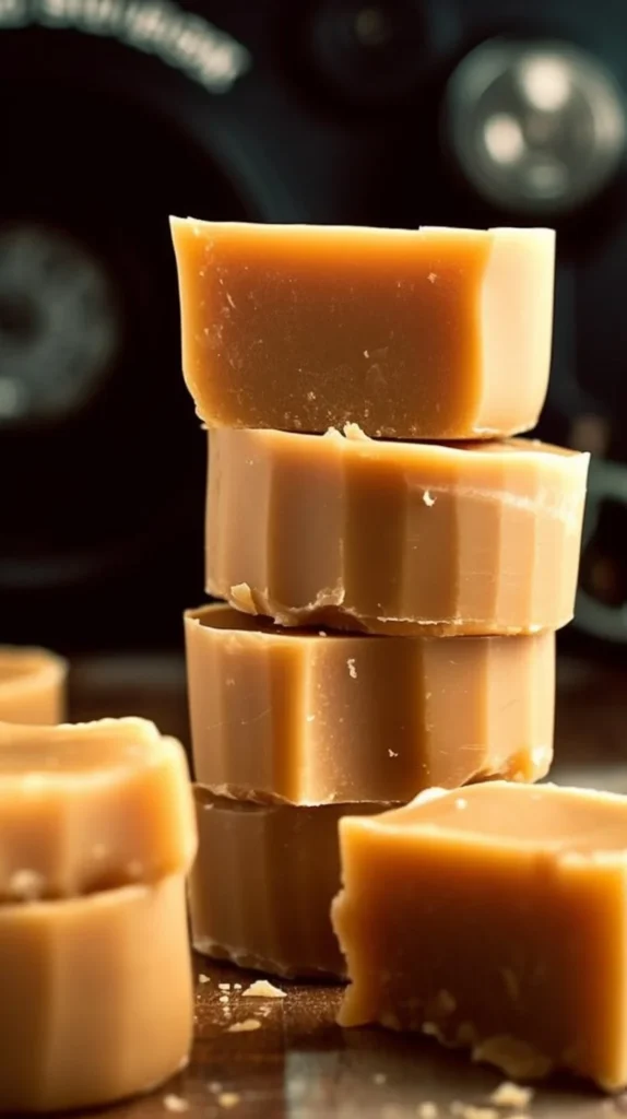 Delicious homemade salted caramel fudge on a white plate