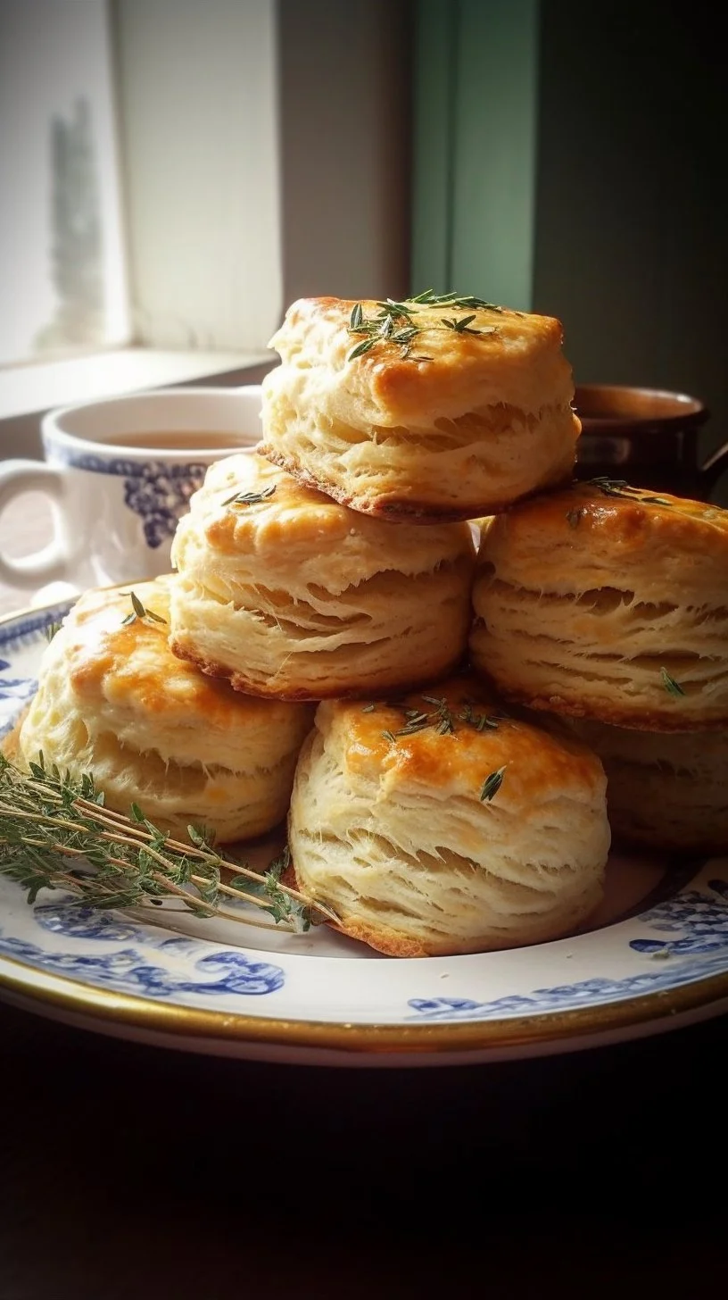 Savory lavender honey biscuits served on a rustic wooden table.
