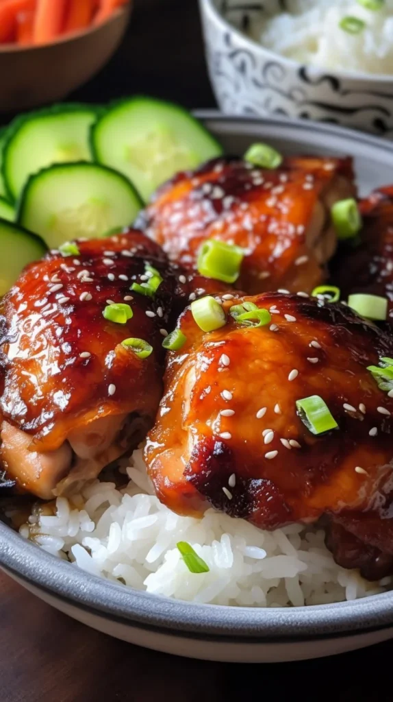 Delicious Sticky Sweet Chili Chicken garnished with green onions