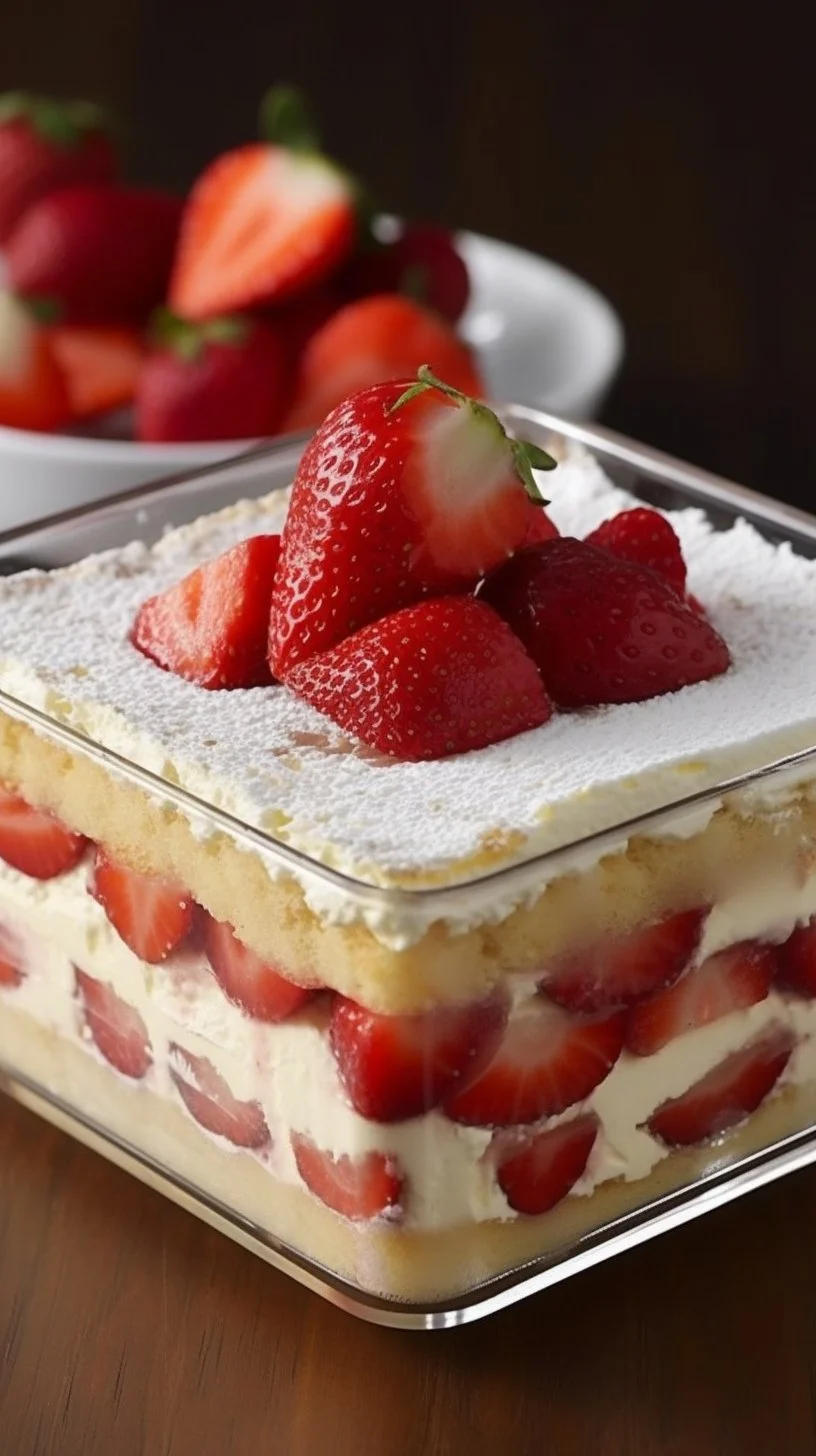 Strawberry Charlotte Tiramisu Style dessert with fresh strawberries and cream.
